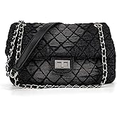 M-ioi-M Quilted Denim Purse, Shoulder Bag for Women, Crossbody Flap Tote Bag,Silver Chain Hobo Bag, Vintage Washed Jean Purse