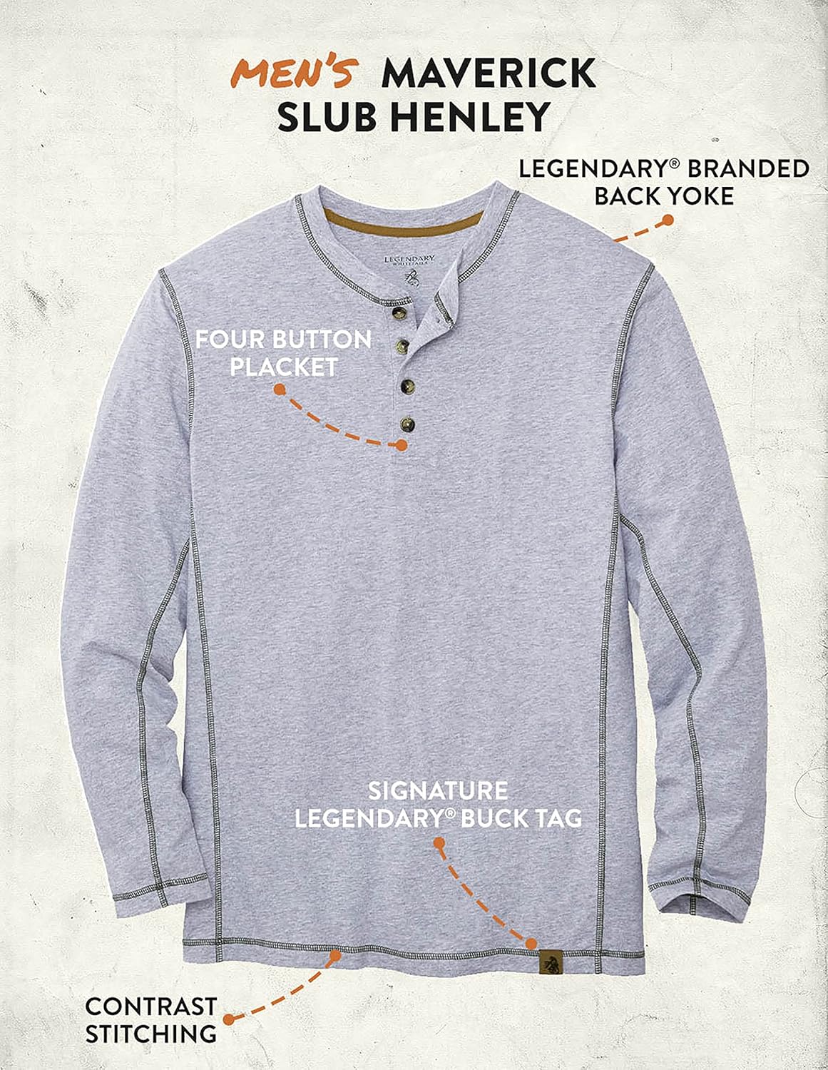 Legendary Whitetails Men's Maverick Slub Henley Shirt: Clothing