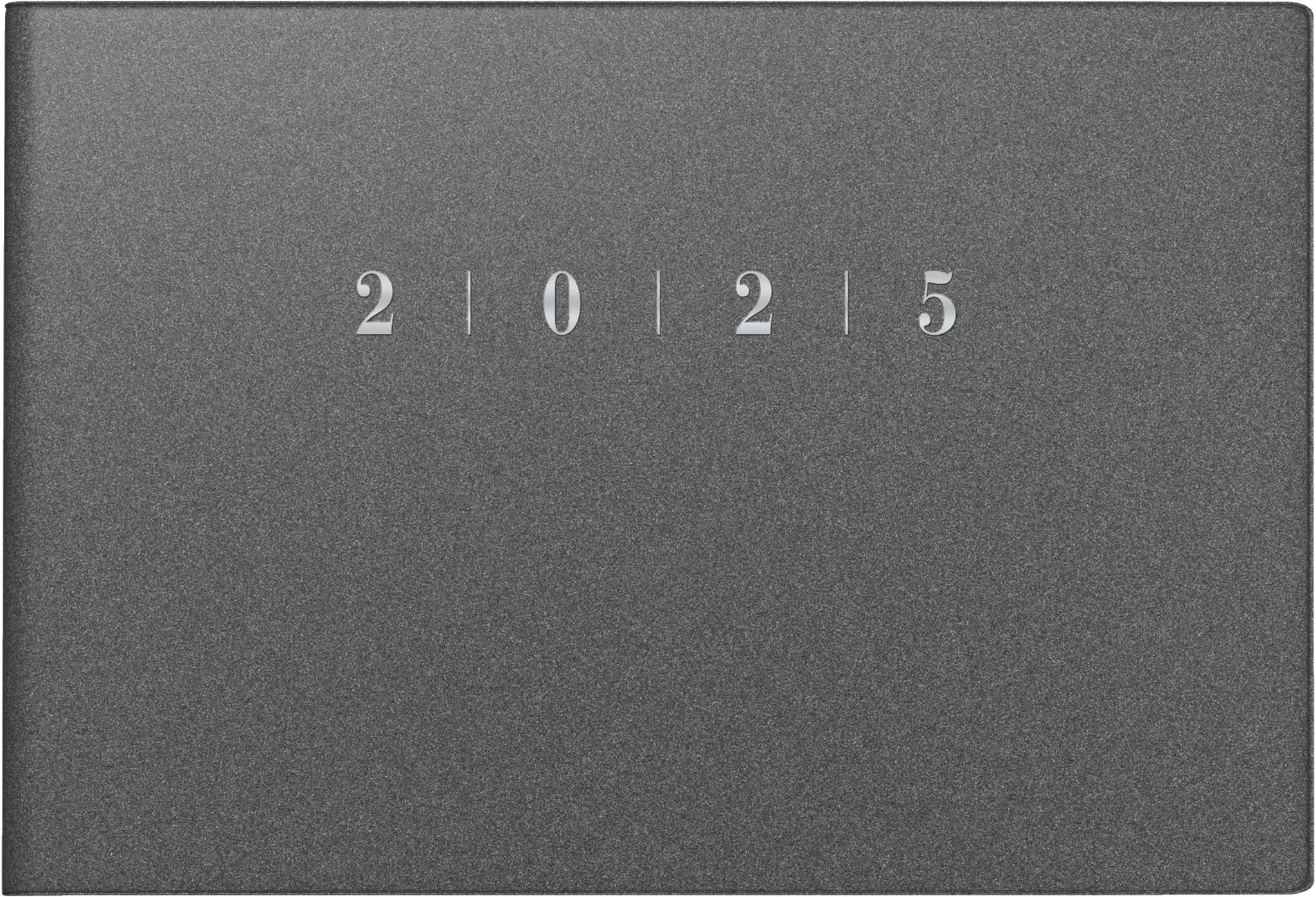 rido/idé Septimus Pocket Diary (2025), 2 Pages = 1 Week, A6 Landscape, 128 Pages, Plastic Cover Reflection, Grey