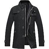 wantdo Men's Wool Blend Jacket Stand Collar Windproof Pea Coat