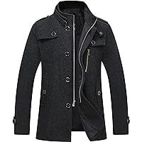 HXW.GJQ Men's Premium Wool Blend Double Breasted Long Pea Coat