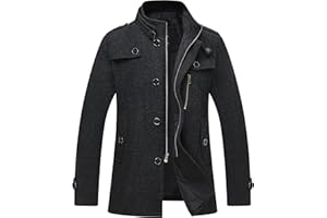 wantdo Men's Wool Blend Jacket Stand Collar Windproof Pea Coat