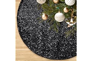 NIBESSER Black Christmas Tree Skirt 48 Inch Glitter Sequin Velvet Xmas Tree Floor Mats Elegant Large for Christmas Artificial Tree Decorations Tree Dress Skirt for Merry Christmas Halloween Holiday