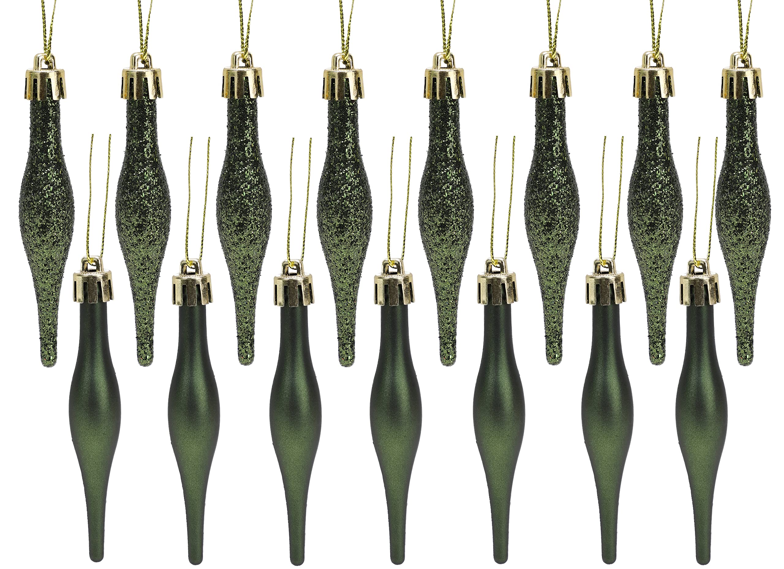 Christmas Concepts® Pack Of 15-85mm (3.4") Droplet Baubles - Matte & Glitter Design - Christmas Baubles (Forrest Green)