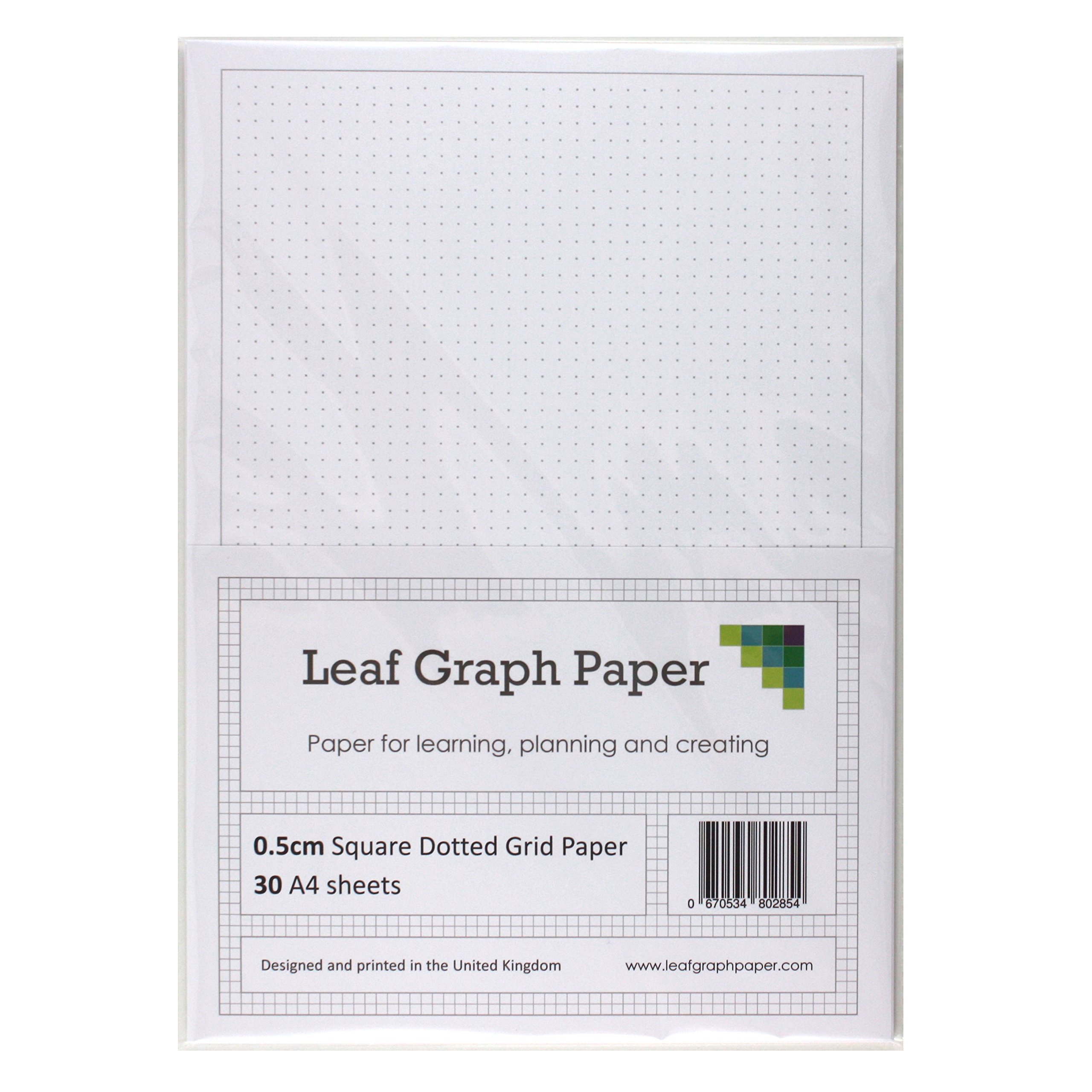 Leaf Graph A4 Square Grid Paper, 5mm (0.5cm) Spacing, 30 Leaf Pack, Grey Dotted Grid for Writing, Drawing, and Bullet Journaling