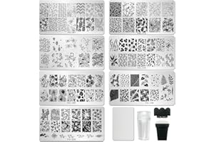 AddFavor Nail Stamper Kit 7pcs Flower Leaves Nail Stamping Plate Plant Animal Image Nail Stencils with Silicone Nail Art Stamper and Scraper, Nail Design Supplies Tools