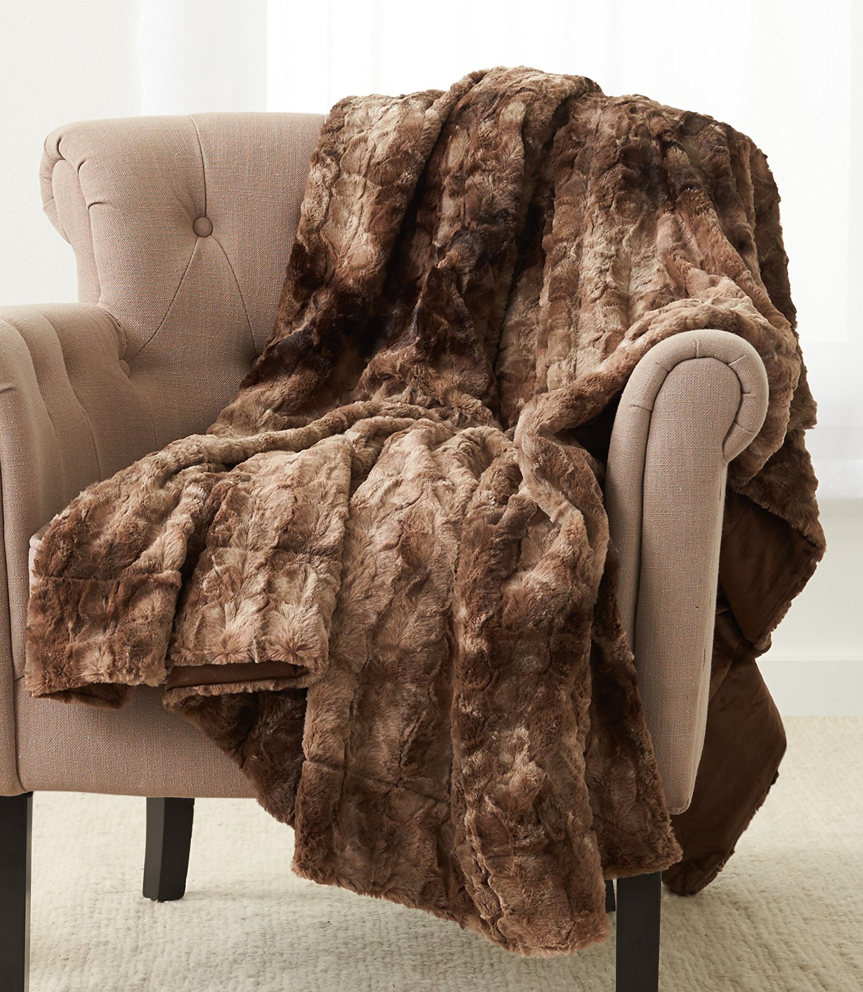 Pinzon Faux Fur Throw Blanket 63" x 87", Alpine Brown eBay