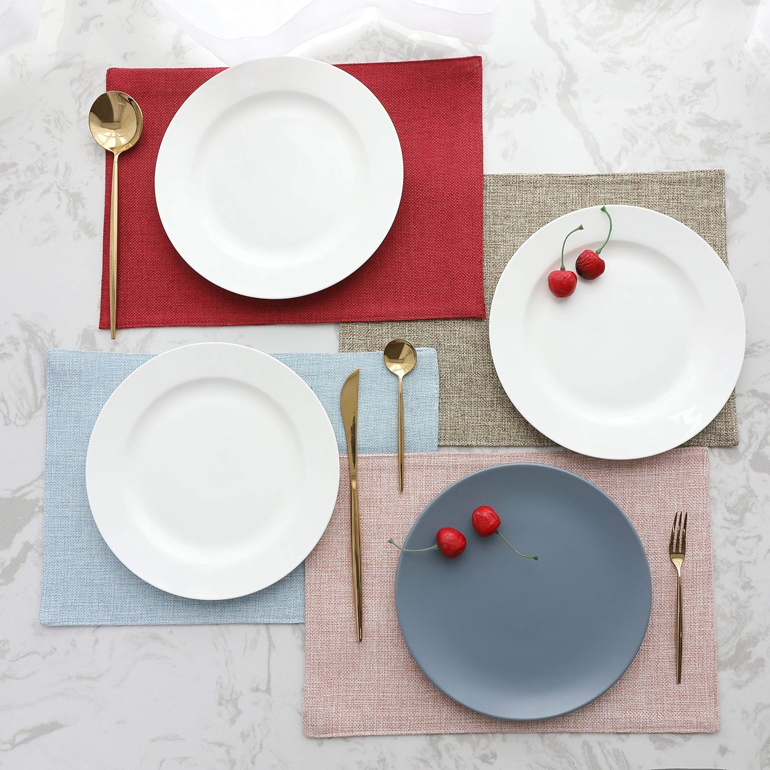 Home Brilliant Set of 4 Placemats Heat Resistant Dining Table Place Mats Kitchen Table Mats, Natural Linen: Home & Kitchen