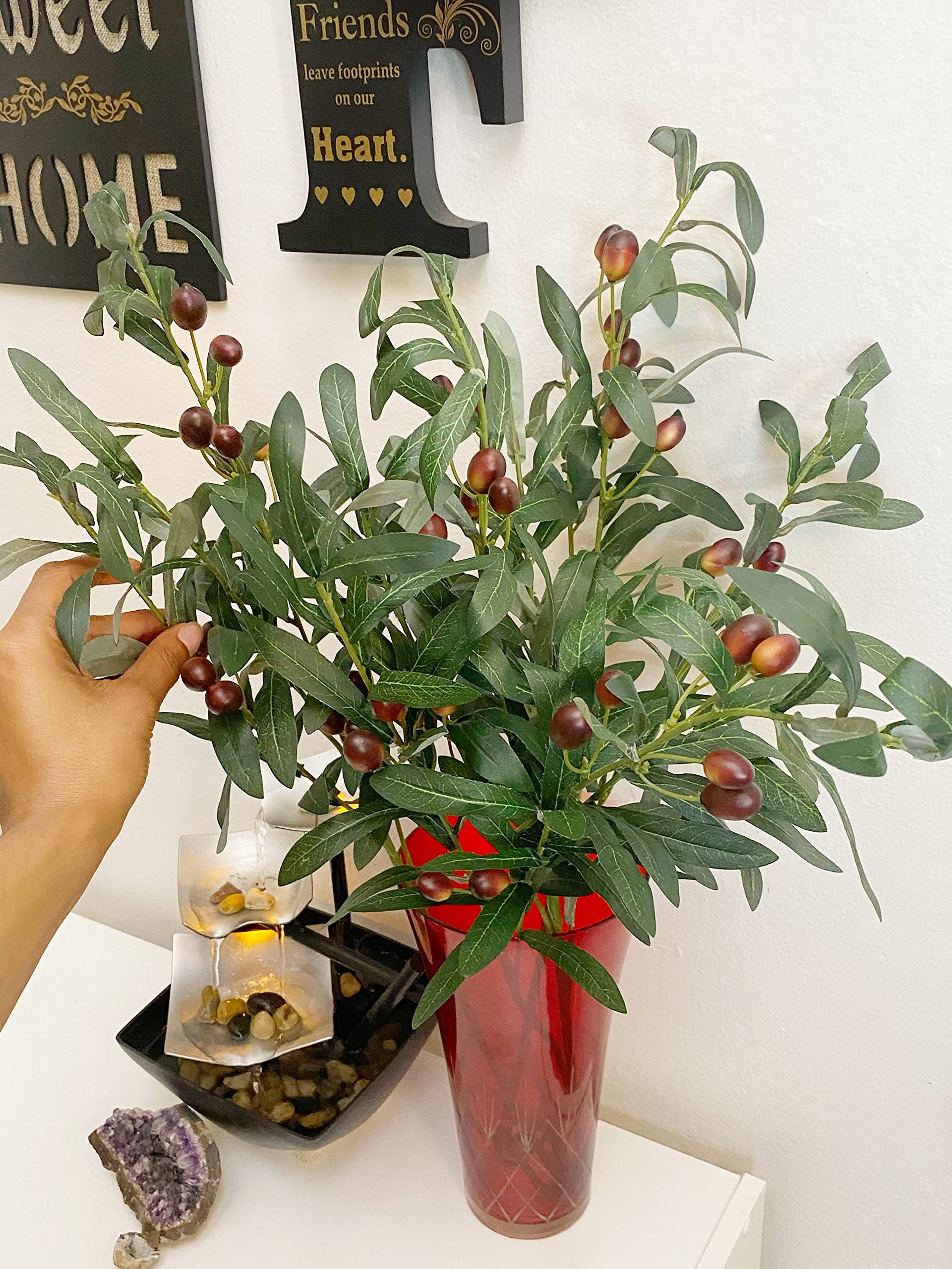 ShoppeWatch Artificial Olive Tree Branches and Stems with Fruit 30" for Decoration - Faux Plant Fake Olives Leaf - Indoor Outdoor Plastic Decor - 4 pcs AF17