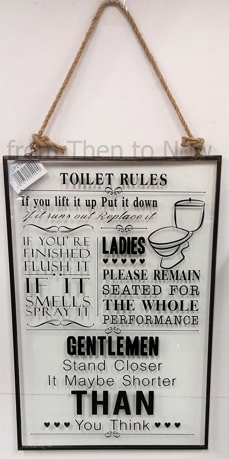 Glass Plaque Toilet Rules Wall Door Bathroom Sign Amazon.co.uk