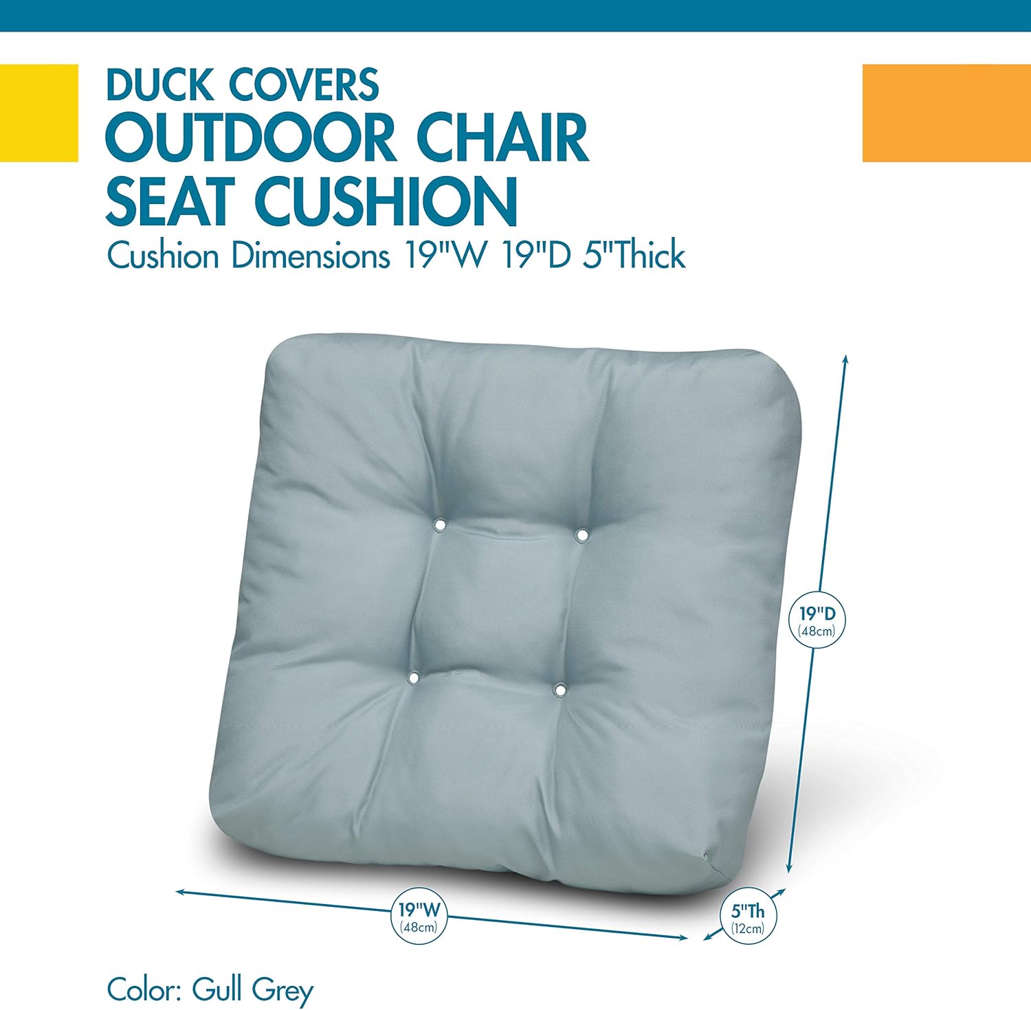 Duck Covers Water-Resistant 19 x 19 x 5 Inch Indoor Outdoor Seat Cushions, Gull Grey, 2-Pack : Garden & Outdoor