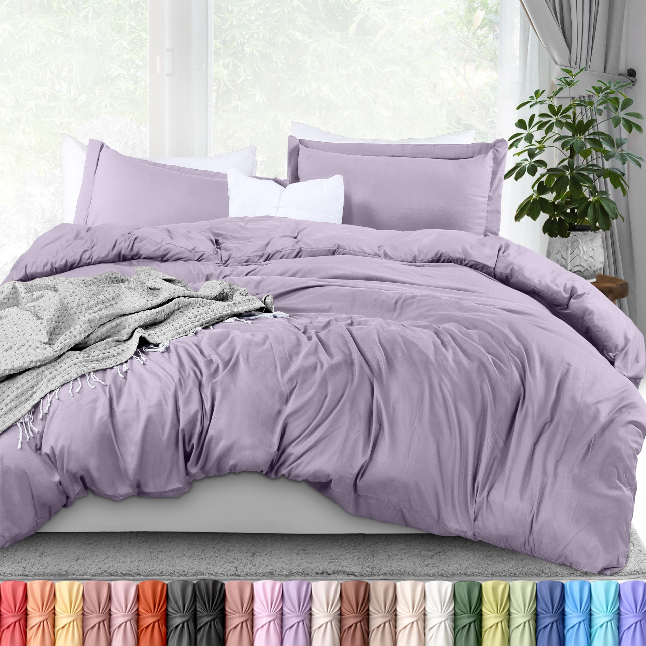 Utopia Bedding Duvet Cover King Size Set - 1 Duvet Cover with 2 Pillow Shams - 3 Pieces Comforter Cover with Zipper Closure - Ultra Soft Brushed Microfiber, 104 X 90 Inches (King, Lavender)