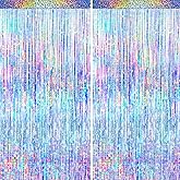 4 Packs Silver Foil Fringe Curtain, Silver Glitter Metallic Tinsel Backdrop for Birthday, Wedding, Baby Shower, Bachelorette, 70s 80s 90s Theme Disco Party, Iridescent Party Decorations Supplies