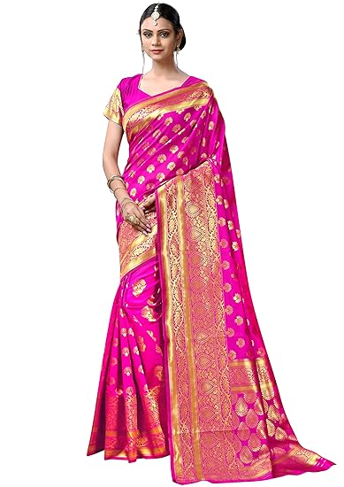 Womens Dharmavaram Silk Blend Saree With Unstitched Blouse Piece (dharmavaram_silk102_pink_Pink)