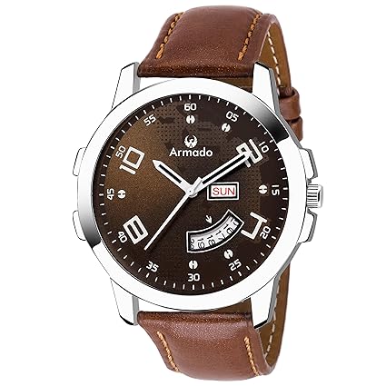 Armado AR-501-BRW Quartz Movement Analogue Display Round Brown Dial Watch with Date Window for Men