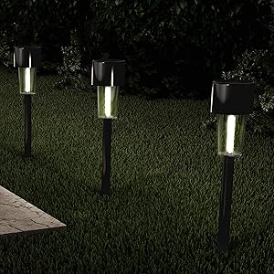 Pure Garden 50-LG1068 Solar Path Lights-12.2” Stainless Steel Outdoor Stake Lighting for Garden, Landscape, Patio, Driveway, Walkway Set of 12 (Black)