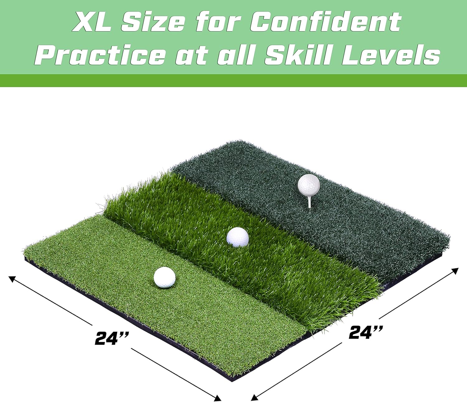 GoSports Tri-Turf XL Golf Practice Hitting Mat - Huge 24" x 24" Turf Mat for Indoor Outdoor Training, Green : Sports & Outdoors