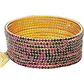 GUESS 10 Piece Goldtone Multi Color Fuschia Stretch Bracelet Set