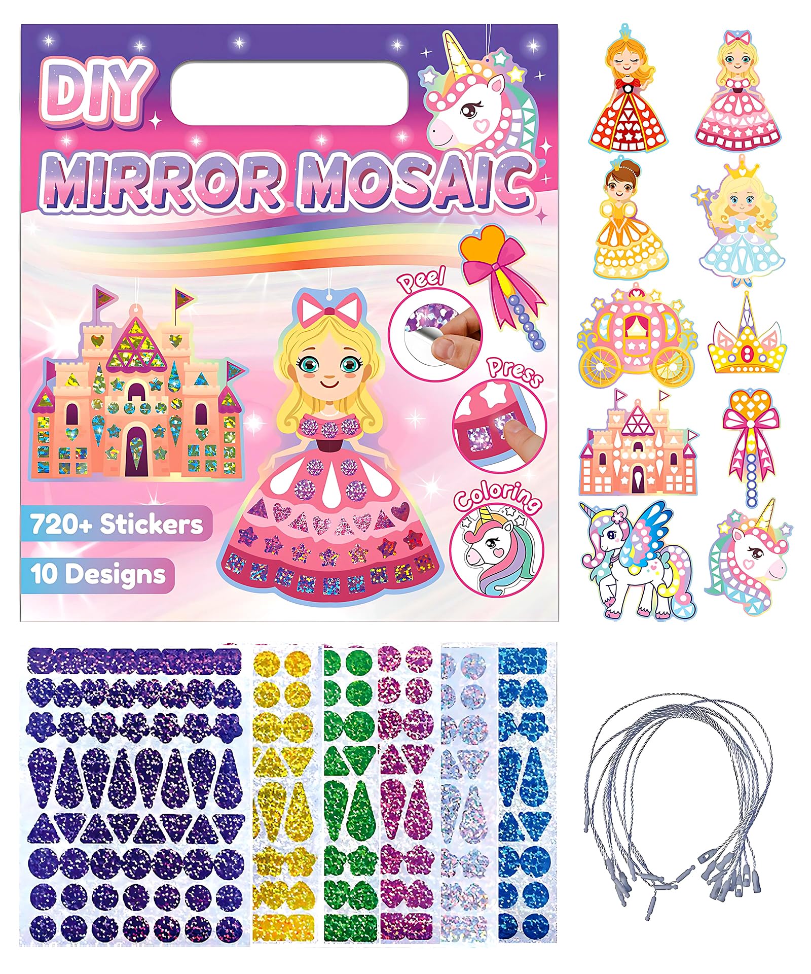Daity Mosaic Kit Princess Castle, Kids Stickers Set, Self-Adhesive DIY Craft for Children 3+, 720+ Foil Stickers, Easy Peel and Stick, Foil Art Activity, Birthday Party Favors