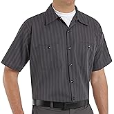 Red Kap Men's Industrial Stripe Work Shirt, Charcoal with Blue/White Stripe, Short Sleeve Large