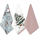 Folkulture Christmas Kitchen Towels Set of 3 | 100% Cotton 26x20 Tea Towels & Dish Towels | Boho Farmhouse Christmas Décor for Kitchen & Dining | Festive Hand Towels for Women & Moms