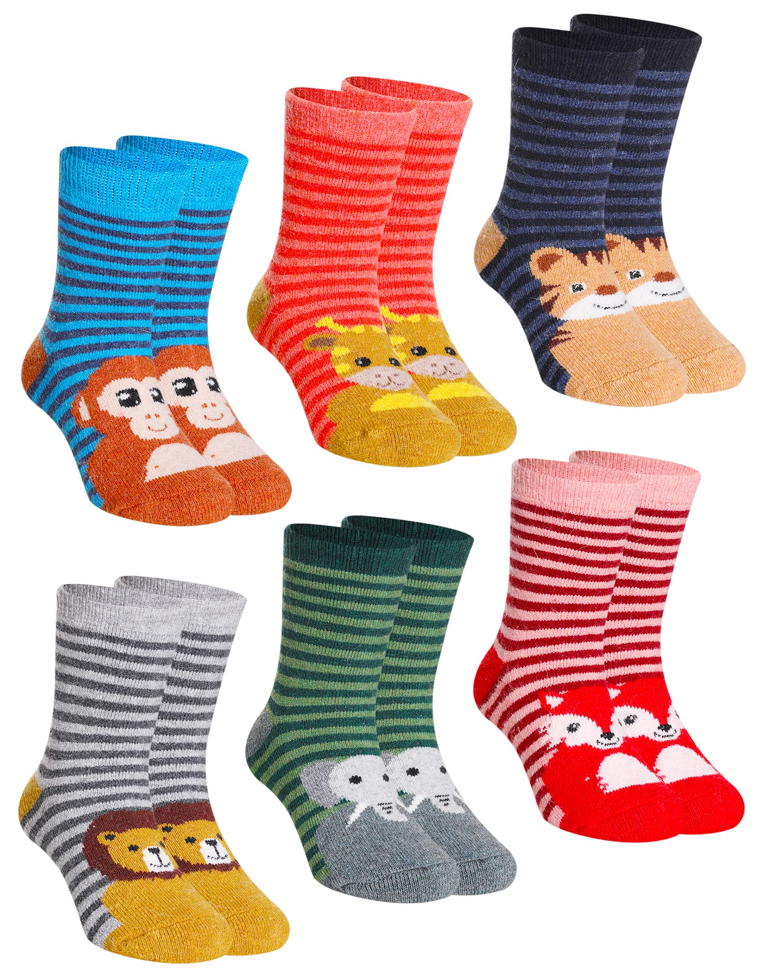 Photo 1 of DoSmart Children's Winter Warm Wool Solid Color Socks Kids Boy Girls Thermal Crew Socks 6 Pairs(Animal-Stripe, 4-7 Years)