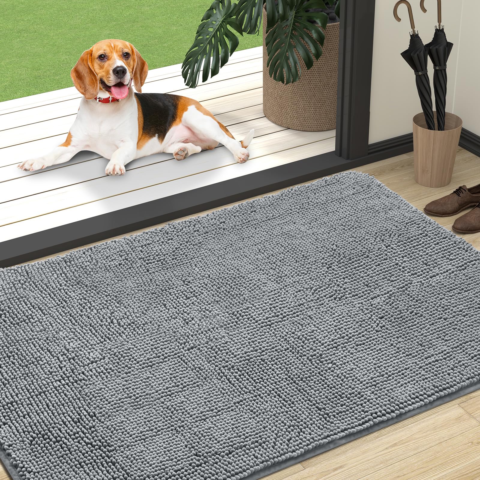 Photo 1 of OLANLY Dog Door Mat for Muddy Paws 47x32, Absorbs Moisture and Dirt, Absorbent Non-Slip Washable Doormat, Quick Dry Chenille Mud Mat for Dogs, Entry Indoor Entryway Carpet for Inside Floor, Grey