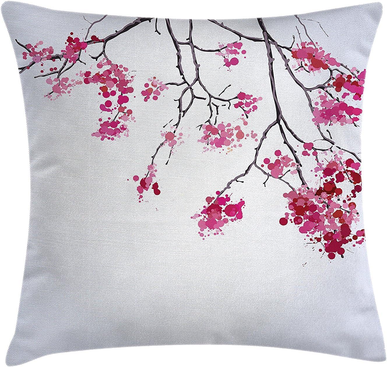 Japanese Decor Throw Pillow Cushion Cover by, Cherry Blossom Sakura Tree Floral Branch Spring Season Theme Culture Image, Decorative Square Accent Pillow Case,Fuchsia Blue 24x24 inch
