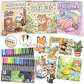 3Pack Adult Coloring Books With Markers, Spiral Bound Stress Relief Art Kit | Arts and Crafts Gifts for Women - 72 Simple & Cute Patterns(Spooky & Fun & Cozy 36 Markers Set)