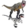Gemini&Genius Tyrannosaurus Rex and Velociraptor Set with Movable Jaw Dinosaur Toys Dinosaur World Action Figures Birthday Gift Toys and Cake Topper for Kids 3-12 Years Old