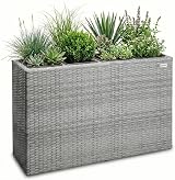 CASARIA Flower Box Large Tall Rattan Pot Planter 95x27x60 cm Grey