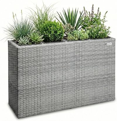 CASARIA Flower Box Large Tall Rattan Pot Planter 95x27x60 cm Grey