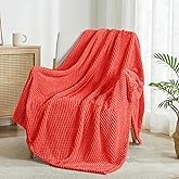 Exclusivo Mezcla Fleece Throw Blanket Extra Large, Super Soft and Warm Blankets for Couch, Sofa and Bed Waffle Textured, Cozy, Fuzzy and Lightweight (Coral Orange, 50x70 Inches)