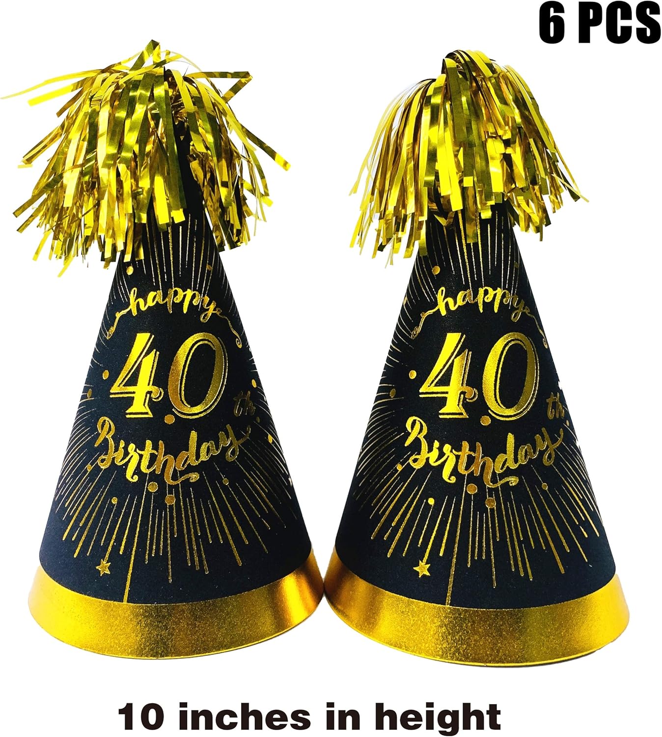40th birthday decorations gold hats - cone hats with gold glitter cardstock, black gold theme 40th birthday party supplies. 40th birthday party favors. 6 Count: Clothing