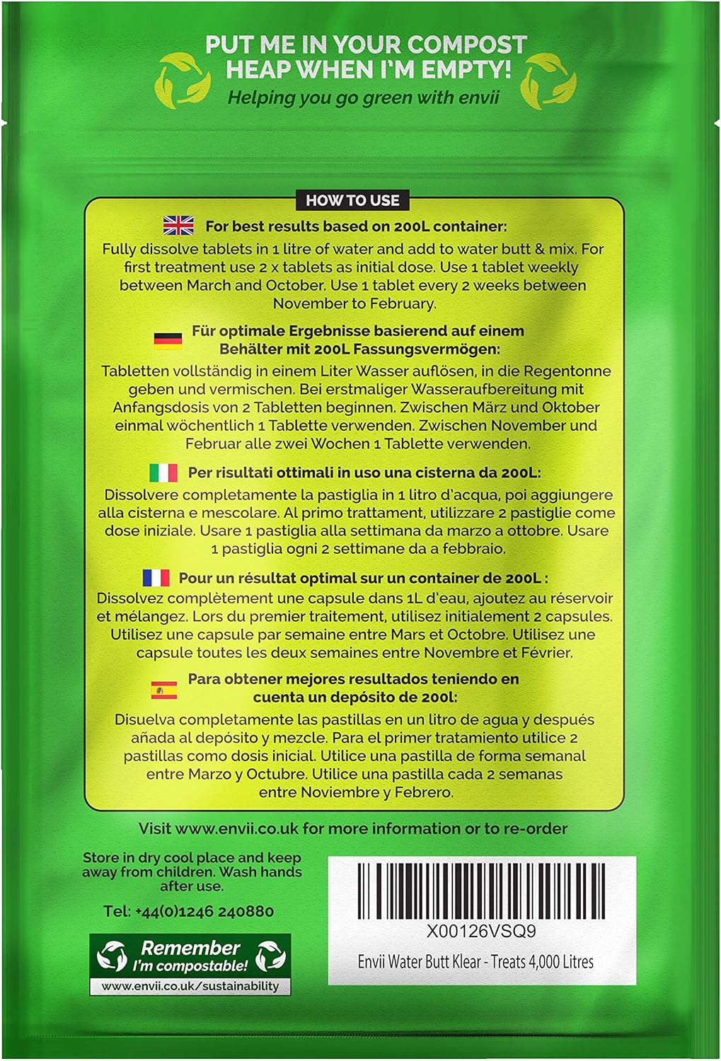 Envii Water Butt Klear - Natural Water Butt Treatment, Cleans & Prevents Green Water & Unpleasant Odours - 40 Tablets - Image 3