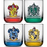 JoyJolt Harry Potter House Pride Short Drinking Glasses, 10oz Glass Tumblers, Kitchen Drinking Glasses Set of 4, Hogwarts Cup, Harry Potter Gifts for Adults