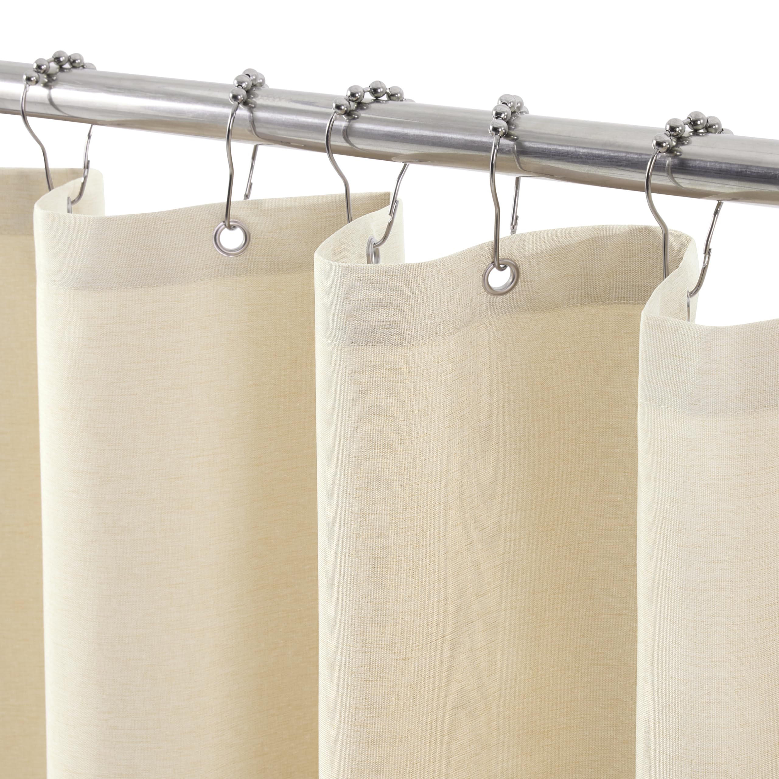 VANZAVANZU Waterproof Narrow Shower Curtain 92x182cm for Small Bathroom with Metal Hooks Linen Fabric Shower Curtain Heavy Duty Bath Curtain for Wet Room Bathtub Shower Stall - Beige — image 1