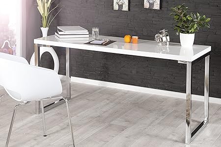 Dunord Design Laptop Desk Office Table 140 X 60 Cm High Gloss White Amazon Co Uk Kitchen Home
