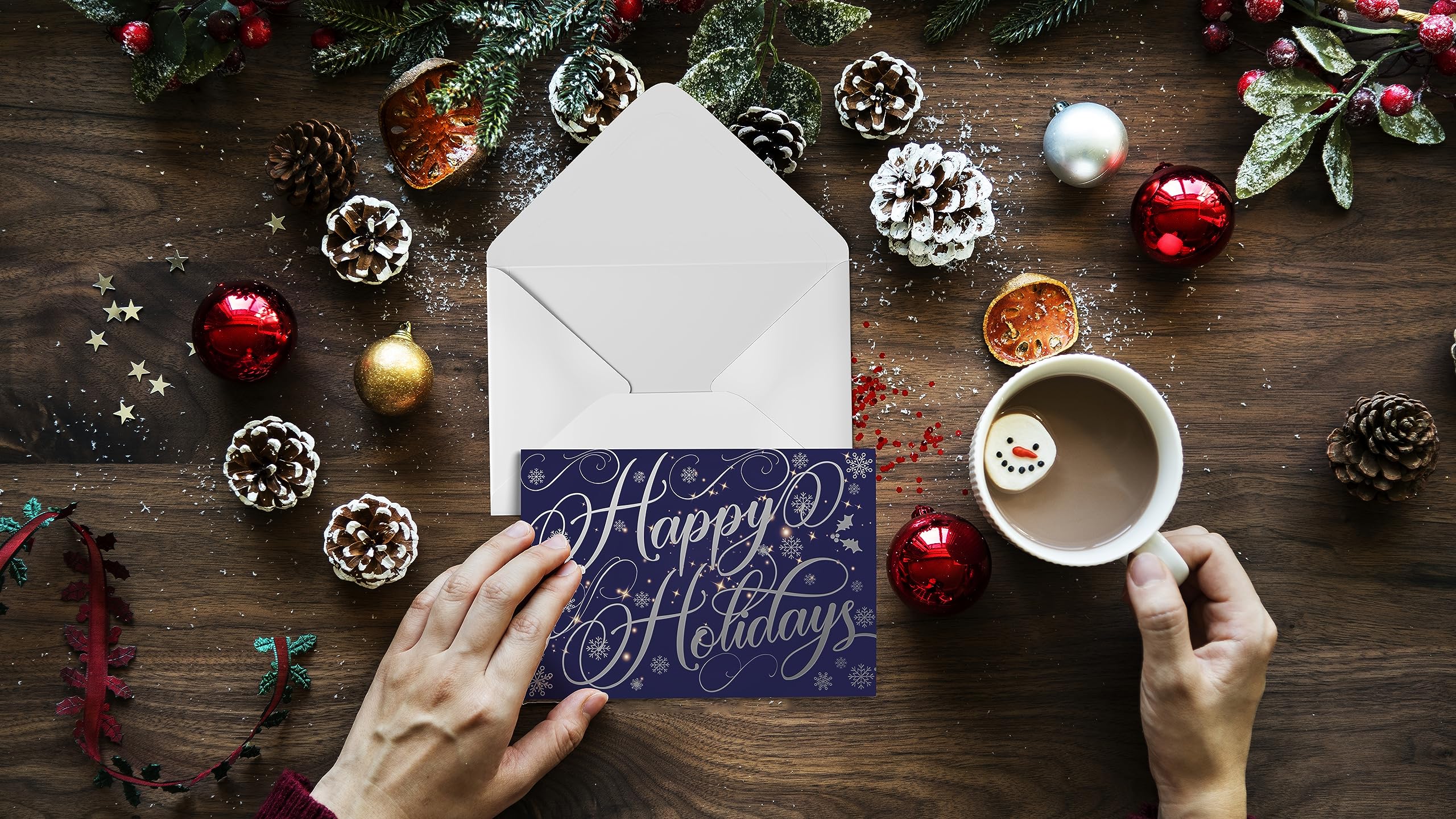 Better Office Products 50 Pack Happy Holidays Cards with Silver Foil Accents, 5