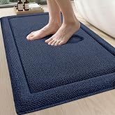 DEXI Memory Foam Bath Mat 24x17, Thick Chenille Bathroom Rug, Navy | Ultra Soft Absorbent, Non Slip Quick Dry, Cushion Plush Bath Carpet for Tub Shower, Sink