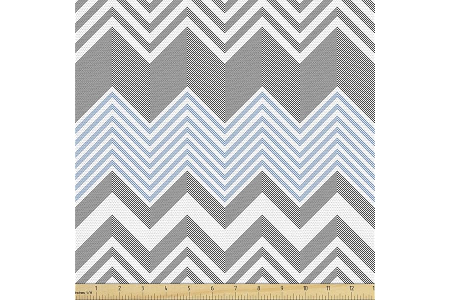 Ambesonne Chevron Fabric by The Yard, Geometric Pattern with Contemporary Style Bicolour Zigzags, Decorative Fabric for Upholstery and Home Accents, 1 Yard, Sky Ice Blue