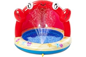 Sloosh Baby Pool Toddler Sprinkler, Crab Splash Pool with Canopy, Baby Wading Pool Inflatable Sprinkler for Learning, Children’s Water Pool Toys, Inflatable Kiddie Pool for Outdoor Summer Water