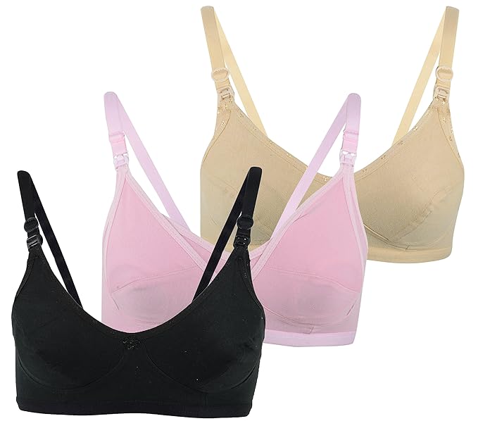 Non-Wired Nursing Bra (Pack of 3) (Po3-BR0014_Skin, Black, Pink_30B)
