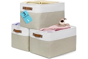 OrganiHaus Fabric Storage Bins for Shelves 15x11 inches 3 Pack, Decorative Closet Baskets with Handles, Large Cube Storage Bi