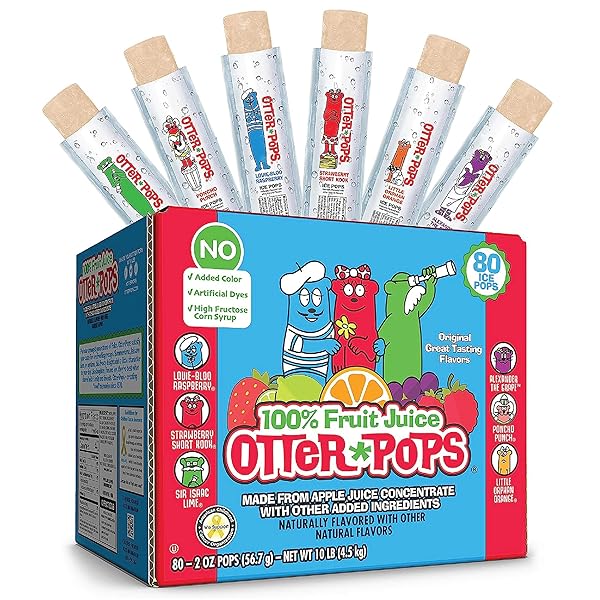 OTTER POPS FREEZER BARS, 100% FRUIT JUICE ICE POPS, ORIGINAL FLAVORS (80CT – 2OZ BARS)