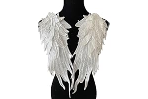 PEPPERLONELY1 Pair Embroidery Angel Wing Applique Sewing Flower Collar Patch for Wedding Party Gown Bridal Dress Clothes DIY Crafts, 16 x 5 Inches, White