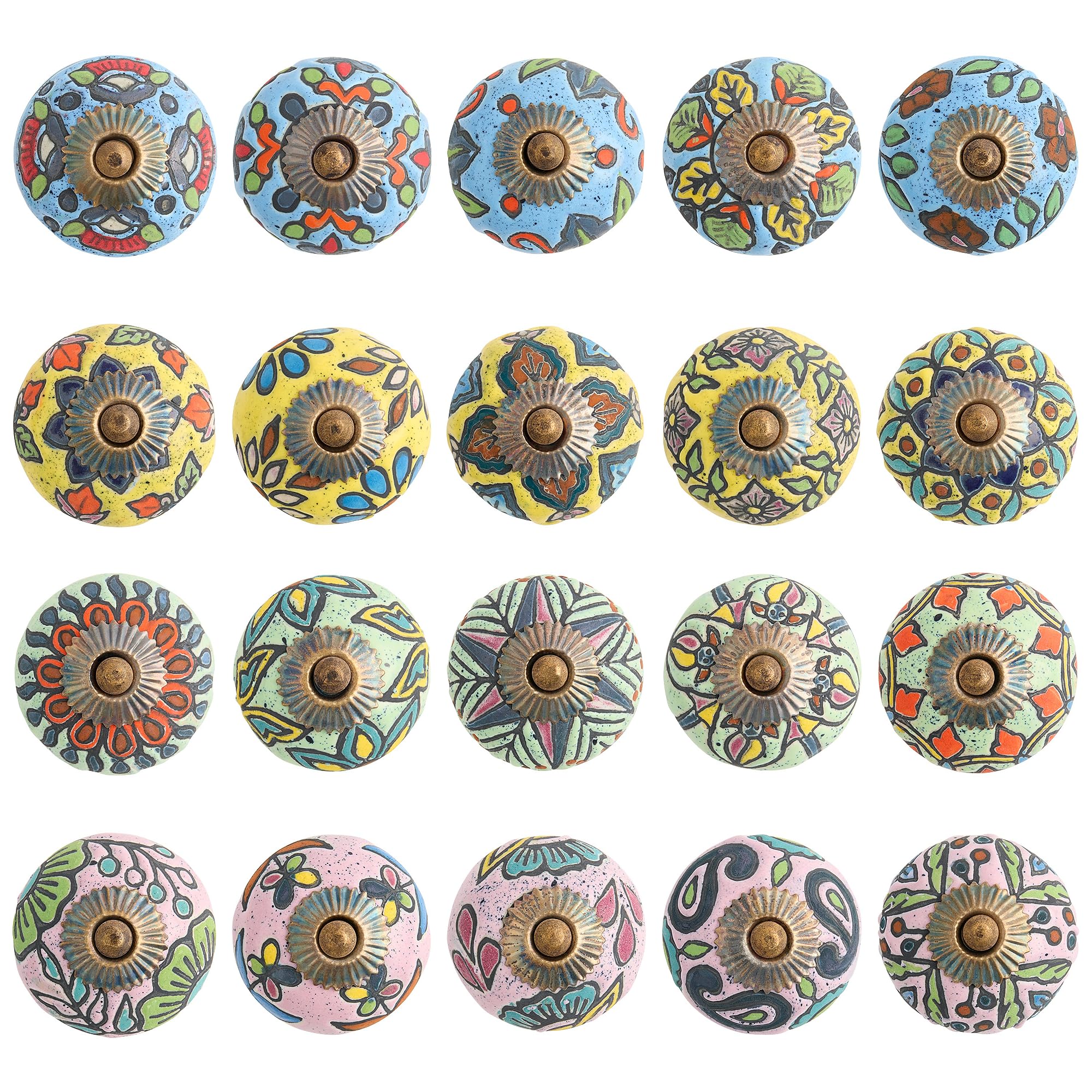 GlobeeCraft Ceramic Furniture Knobs - Elegant Hand Painted Vintage Style Drawer, Cupboard, Wardrobe, and Cabinet Knobs - Set of 20 Unique Pieces