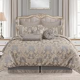 Loom and Mill 9-Piece Luxury Jacquard Comforter Set, Gray+Beige Brown,Queen | Royal Elegant Damask Bedding Set, Soft Queen Comforter Sets with Bed Skirt, Euro Shams, Decorative Pillows for All Season