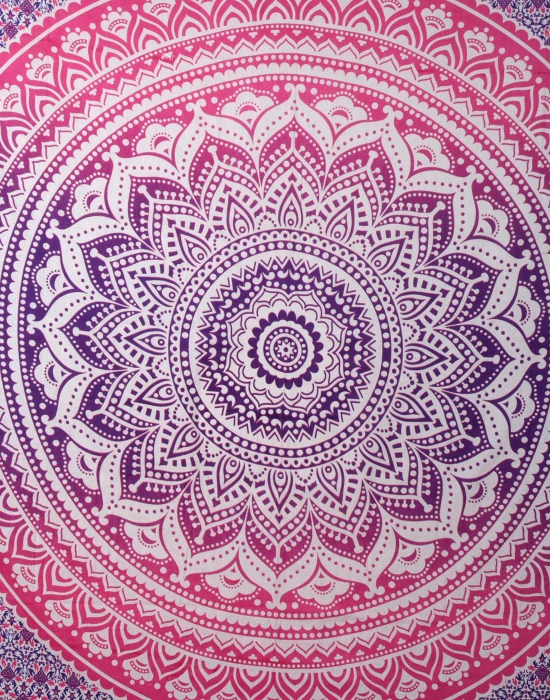 Harsh House Fashions Bohemian Psychedelic Ombre Mandala Printed Tapestry Wall Hanging Decoration (Pink, 84 X 54 inches)