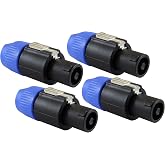 GLS Audio Twist-Lock Speaker Plug - Speakon Connectors, 4 Pole, 4 Pack | Compatible with Neutrik Speakon NL4MP, NL4MPR, NL4FC, NL4FX, NLT4X, NL2FC and NL2; 4-Pole Male Connector, High Adaptability